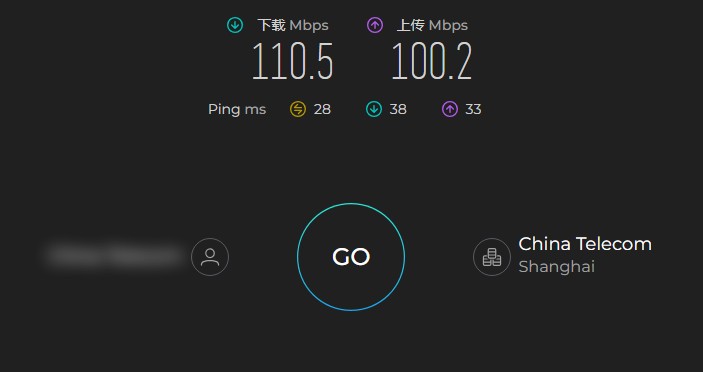 快连 LetsVPN 在中国电信上海线路下的 Ookla Speedtest 单次测速结果：下载 110.5 Mbps（2026 年 9 月）